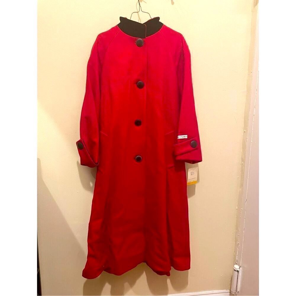 Vintage international scene red pure wool long women’s luxe overcoat size 5/6